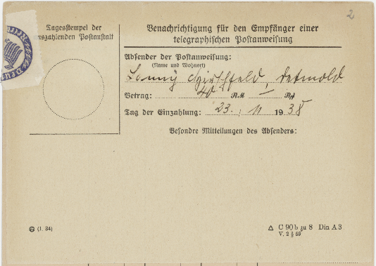 03Benachrichtigung an Lonny Hirschfeld aus dem KZ Buchenwald-ThHStAW, KZ Buchenwald, Lonny Hirschfeld_90dpi.png